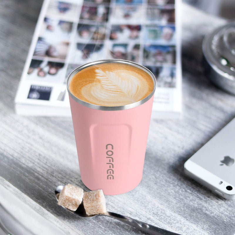 Smilatte 12oz (380ml) Vacuum Insulated Coffee Travel Mug, Leakproof Double Wall Stainless Steel Reusable Cup with Lid, Thermal Tumbler for Hot and Cold Drinks, Matte Texture Pink - Image 5